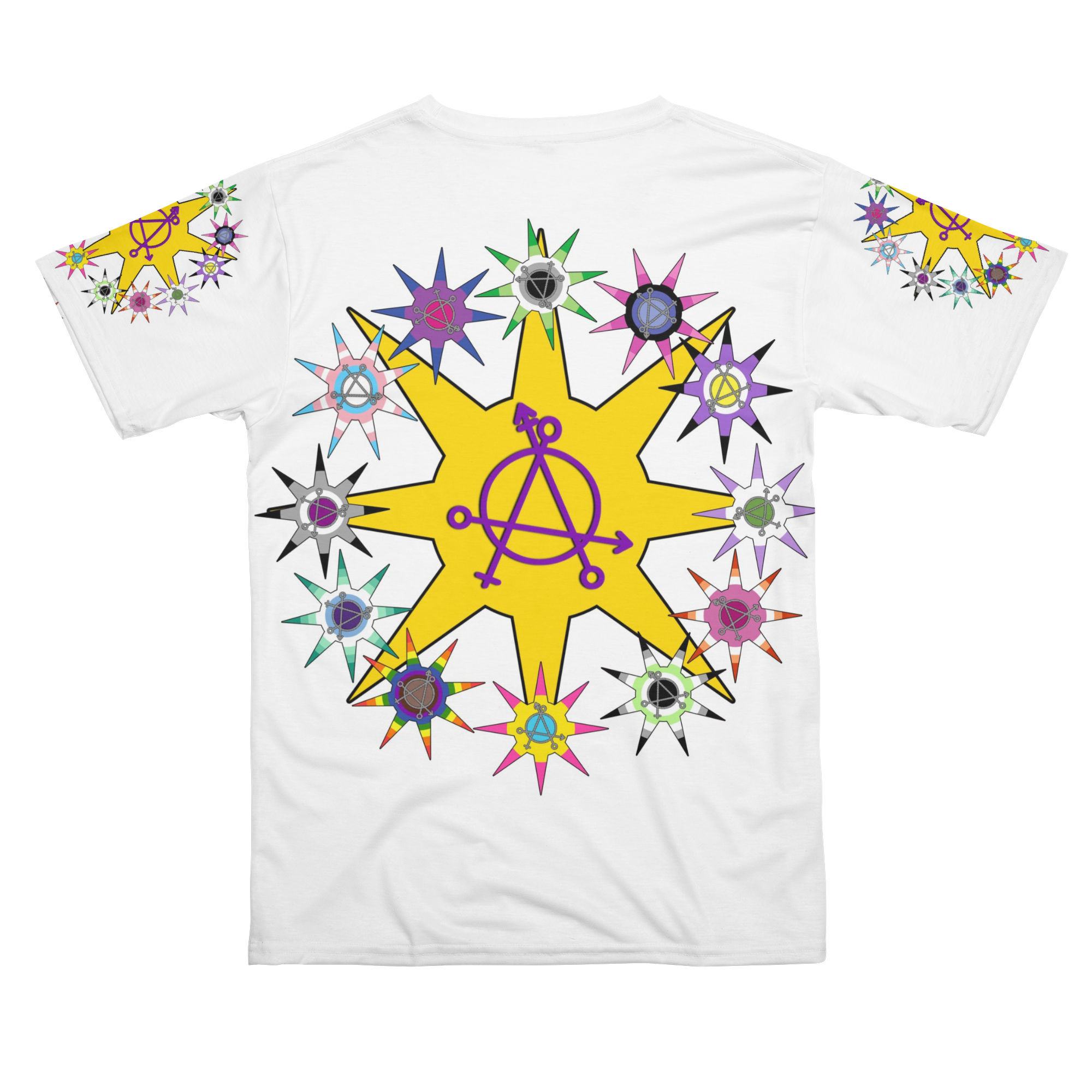 Universal Solidarity Gender Anarchy Star Mandala Pride Flag Wheel Wreath Tee - Image 2