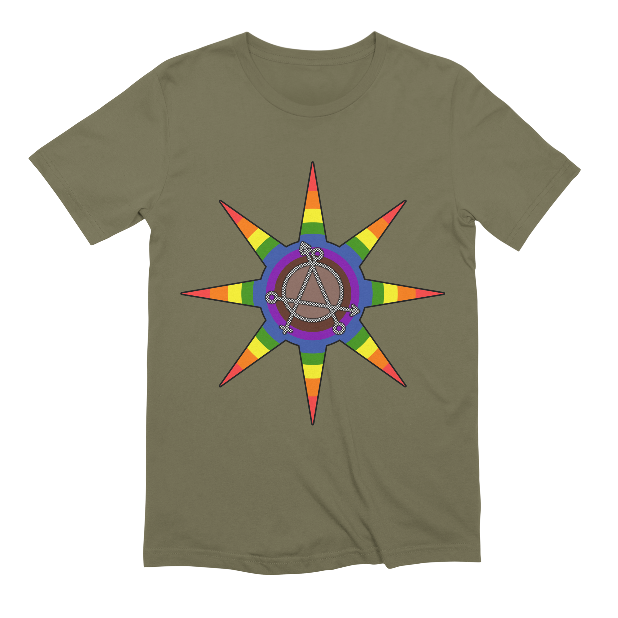 Inclusive Rainbow Pride Flag Star with Gender Anarchy Emblem Extra Soft Tee